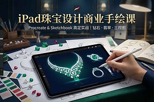 iPad珠宝设计商业手绘课：从Procreate入门到钻石/翡翠高定实战（含三视图透视详解）
